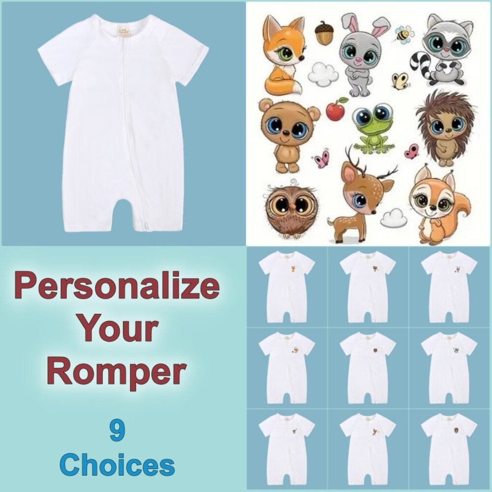 NWT*3-6m BABY ROMPER Shorts Double Zipper White Cotton Play-Sleep Custom Design